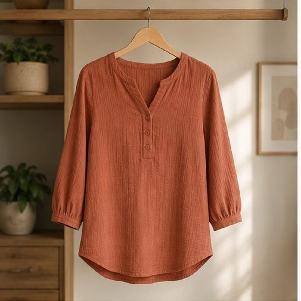 Terracotta Henley Notch Neck Blouse
